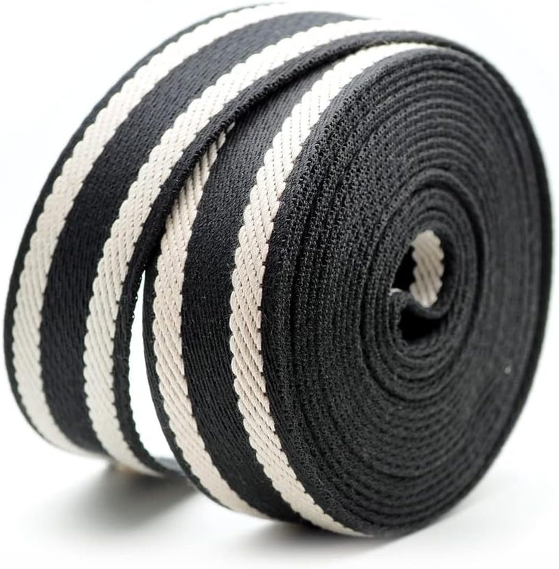 CRAFTMEMORE 1.5 Inches Cotton Webbing Strap, Spiral Pattern, Heavy Webbing Straps for Arts and Crafts, Luxury Bag Strap (5 Yards, Black-Ivory) - Image 2